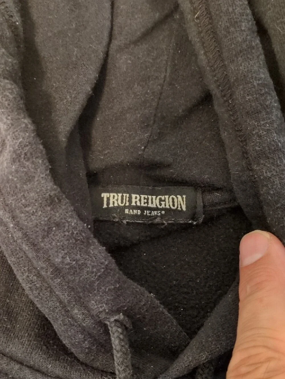 True Religion Black Hoodie with Maroon TRUE RLGN Chest Logo